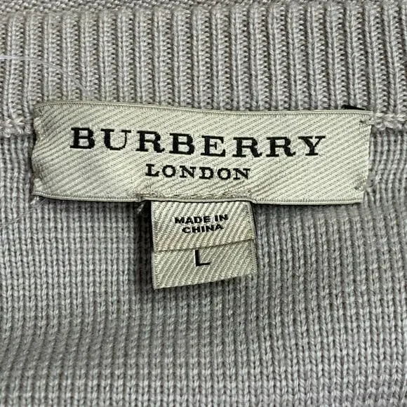 BURBERRY LONDON Size L Beige Silver Wool Cotton V-Neck Zipper Trim